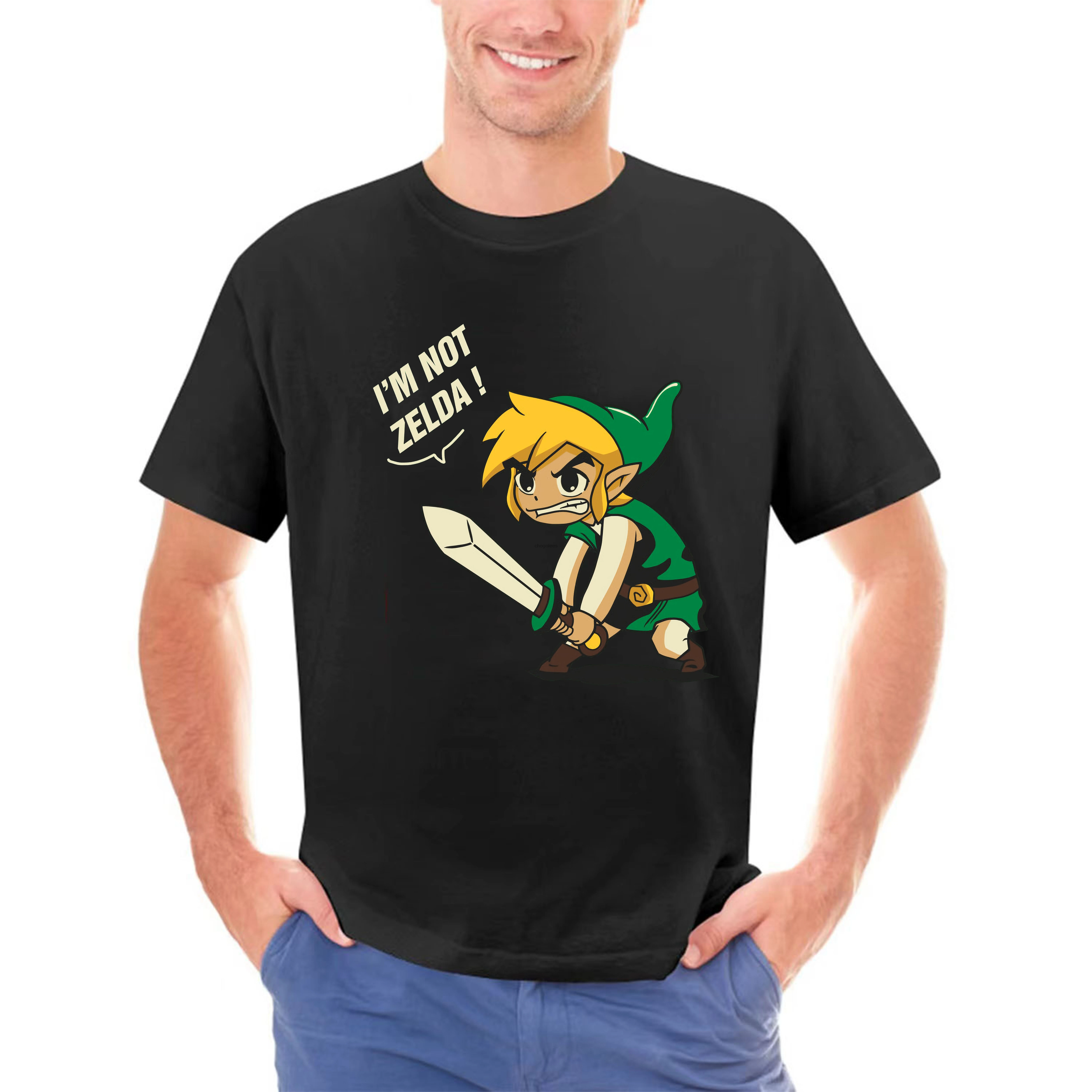 Im not Zelda!  Summer Fashion Men T-Shirt Cotton Men Short Sleeve T-Shirts  Cheap Men T-shirts Fashion Shirts