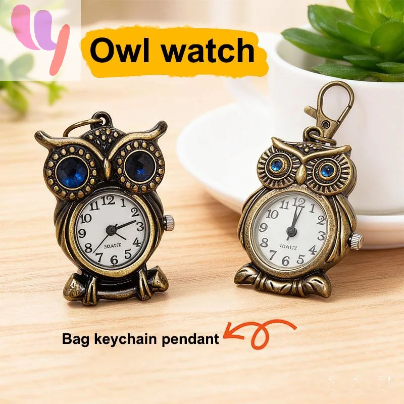 Tiny Cute Owl Shaped Pendant Pocket Watch For Kid Men Women Retro Quartz Pocket Clock Gifts Arabic Numerals Dial