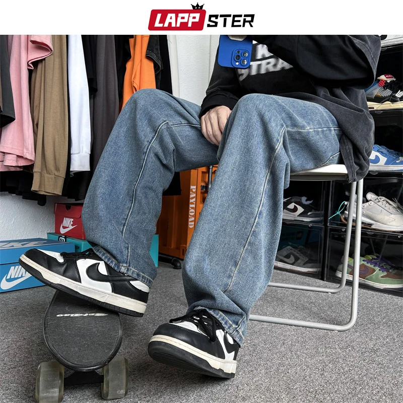 LAPPSTER Jeans Streetwear Jeans Pants 2023 Baggy Casual Graphic Denim Trousers High Waist Hip Hop Korean Fashions Blue Jeans New