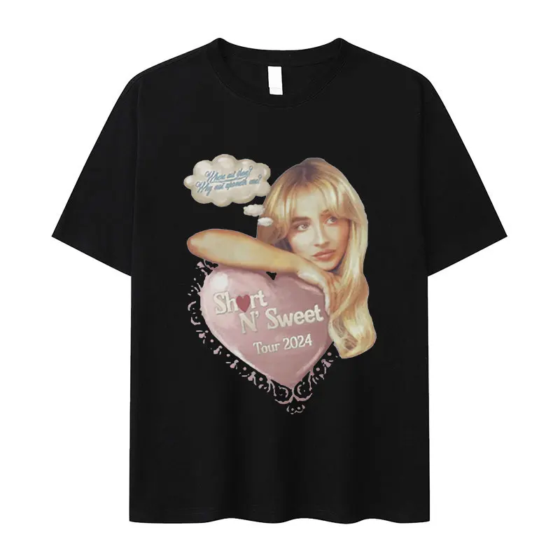 90s Sabrina Carpenter Music Tour 2024 Graphic T Shirts Man Women Retro High Quality Fashion T-shirt 100% Cotton Oversized Tshirt image 2