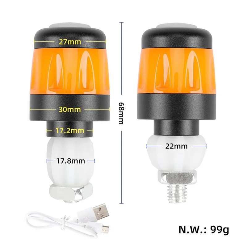 2Pcs Electric Scooter Handlebar Lights LED Warning Light Handlebar End Plugs Waterproof Turn Signal Lights Black+Orange