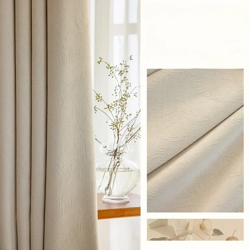 

Luxury Thick Chenille Curtain High Blackout Jacquard Fabric Simple Light Luxury Milk Tea Matcha Japanese Curtains luxury modern