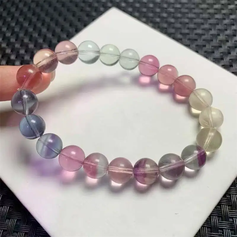 

9MM Natural Colored Fluorite Bead Bracelet Fashion Gemstone Crystal Jewelry For Women Healing Reiki Holiday Gift 1pcs