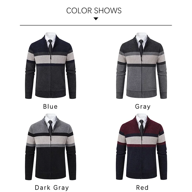 CASUMANL 2024 Elegant  Golf Wear Men Sweater Coat Knit Slim Fit Zip Up Warm Striped New in Jackets Mens Designer Clothes