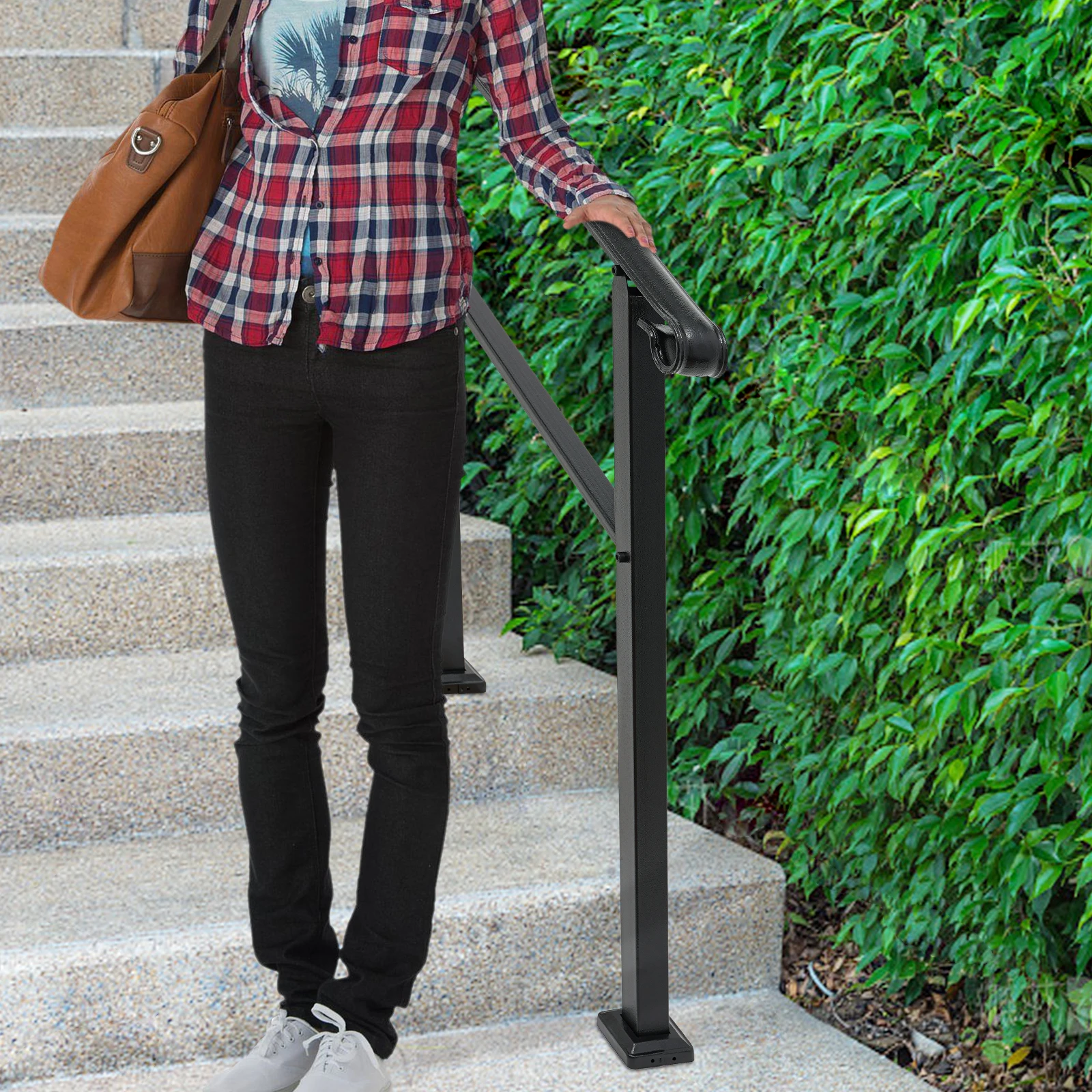 درابزين من الفولاذ الكربوني الأسود بثلاث خطوات 881.8 رطل يحمل الحاملة يمنع السقوط درابزين الدرج سهل التركيب للشرفة/الشرفة/الحديقة #4