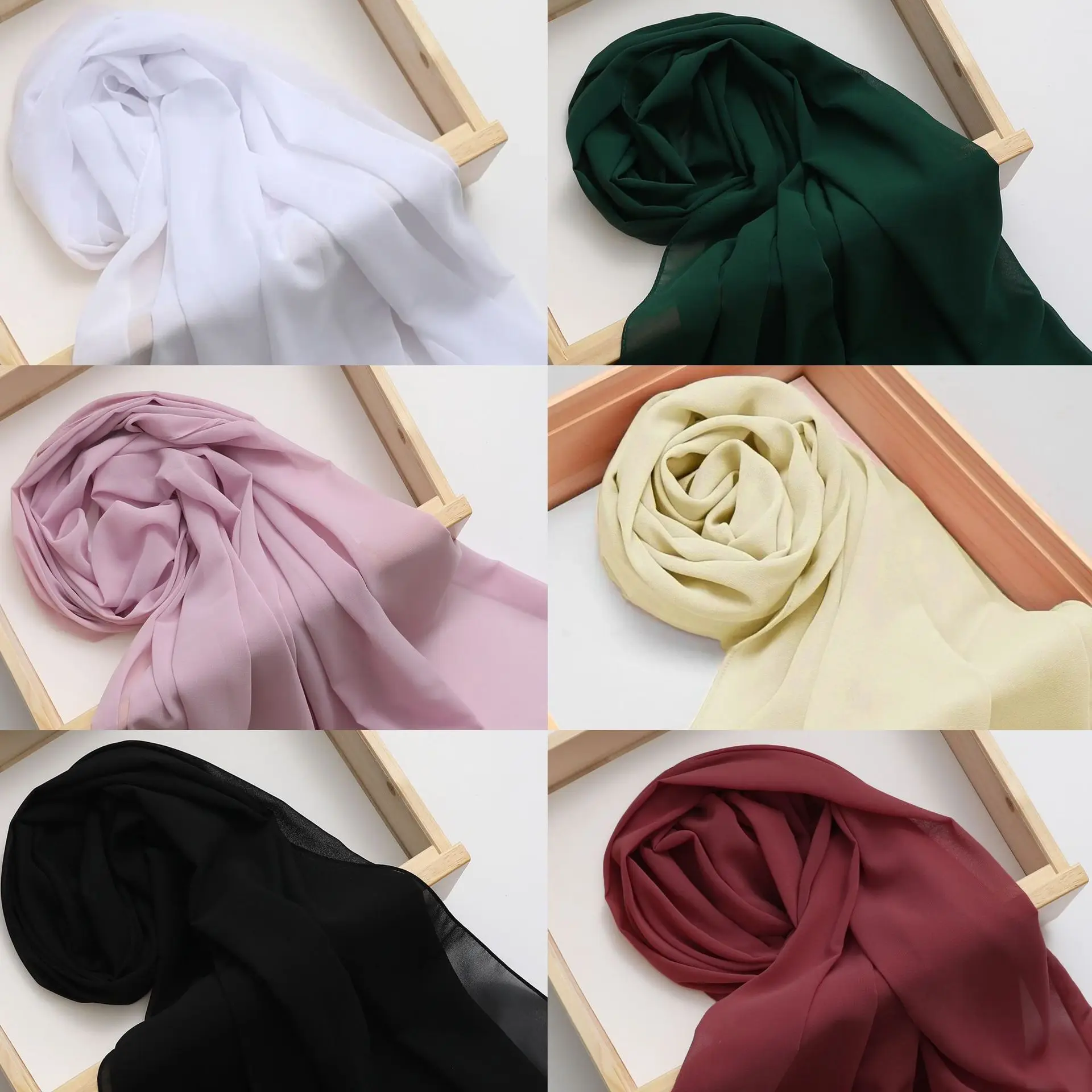 MT001 Malay Ethnic Style High Quality Solid Color Scattered Chiffon Headscarf with Right Angle Edge Headband Cotton Scarf