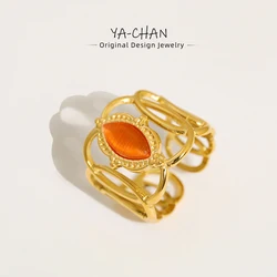 YACHAN 18K Gold Plated Stainless Steel Rings for Women Luxury Opal Vintage Aesthetic Designer Jewelry Waterproof