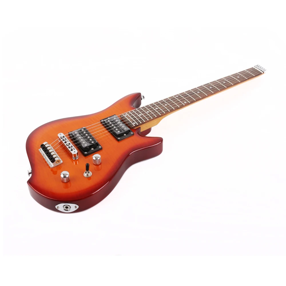 Sunburst Color Roasted Maple Neck 24 Frets Fingerboard Headless Travel Portable Electric Guitar