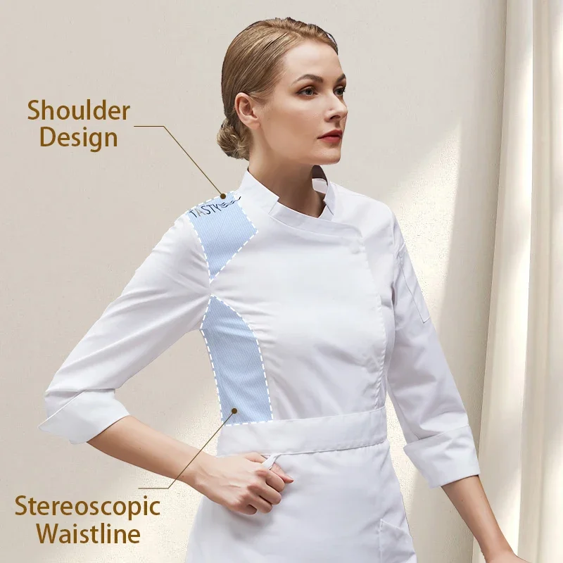 Restaurant Woman Chef Jacket Hotel Female Kitchen Uniform Catering Cooking Coat Long Sleeve Bakery Breathable Working Clothes