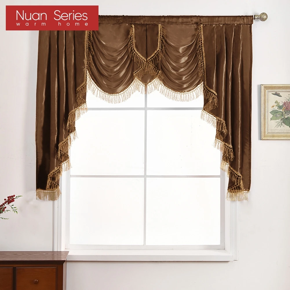 1PC Solid Color Decorative Valance Fringed Kitchen Short Curtains With Tassels For Home Decor Nuan Series