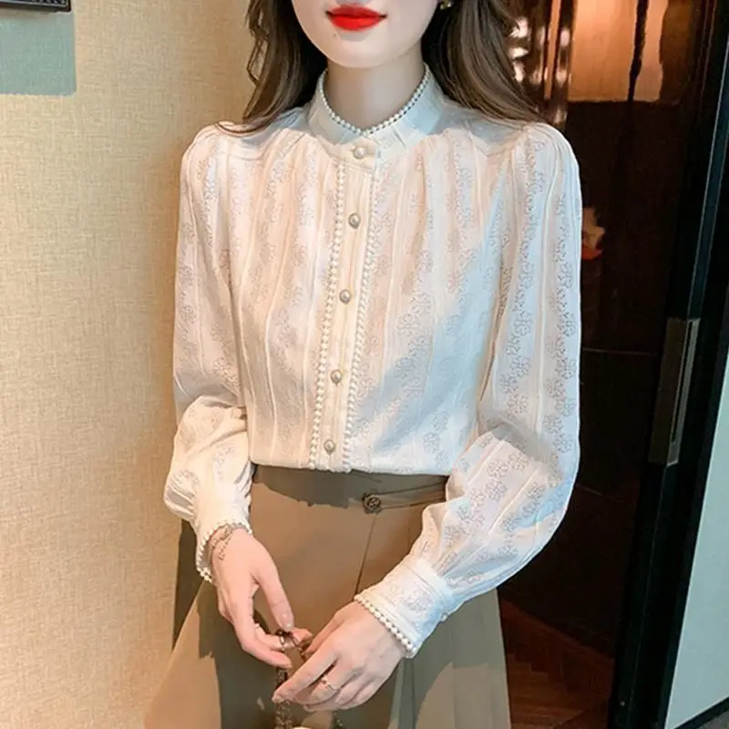 

Fashionable Lace Base Shirt Women's Half High Collar Inner Wear Slimming Top Stylish Autumn 2024 Small Size Elegant