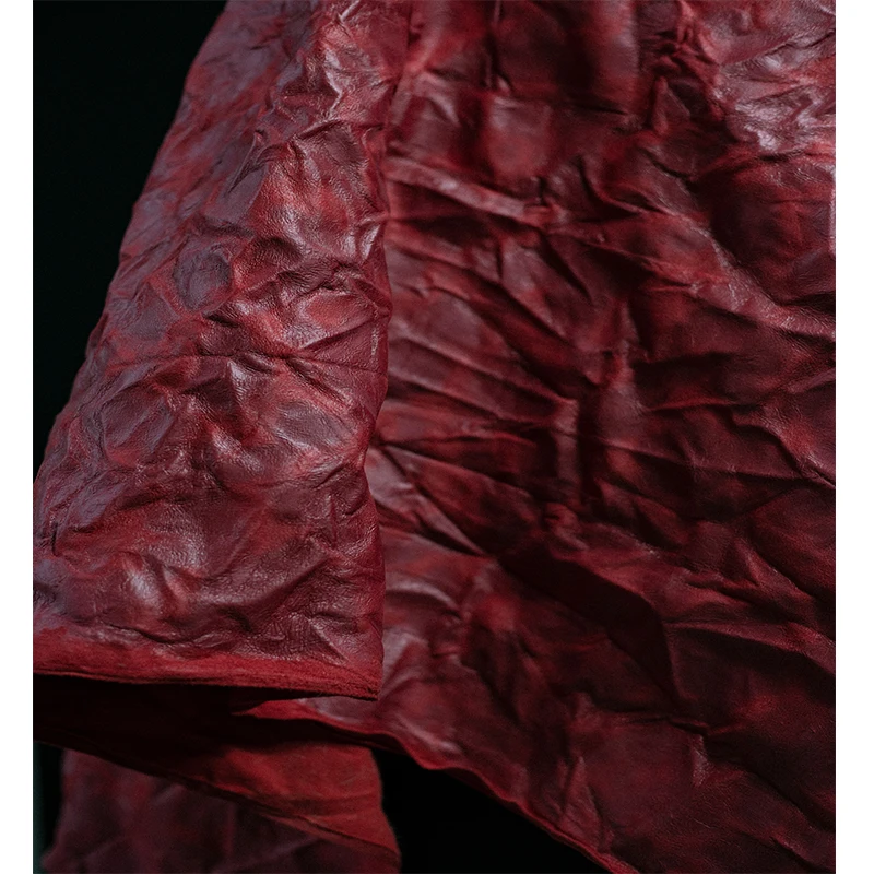 Deep Red Special Leather Pleated and Pleated Twisted and Kneaded with Gradient Texture Creative European and American Fabrics