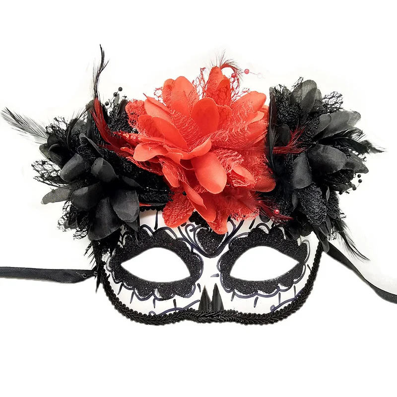 Masquerade Masks With Flowers Women Men Day Of The Dead Halloween Performance Carnival Party Cosplay Festival Accessories