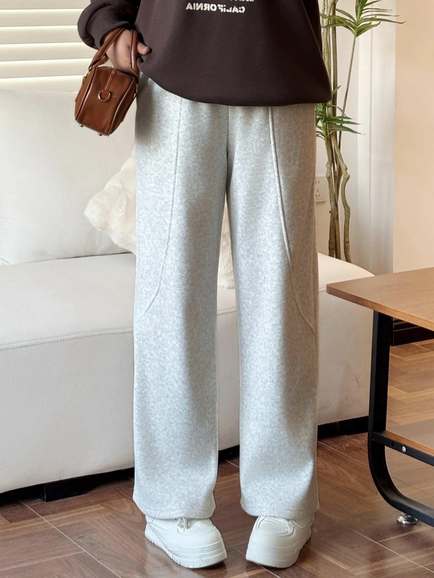 

High Waist Fce Lined Casual Pants for Women plus Size Commute Sle Leg a Trendy Straight Leg Pants Autumn Winter
