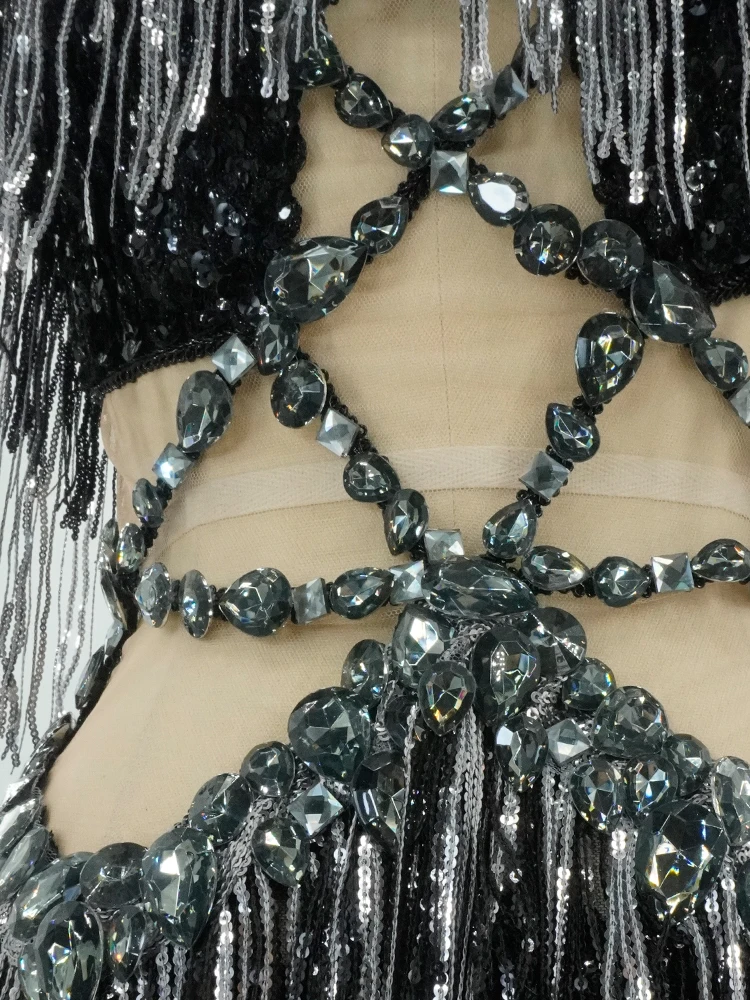 Gogo Sexy strass con frange Body da donna Crystal Party Ballerino Costume Stage Troupe Cantante Festival Outfit Clubwear Abbigliamento