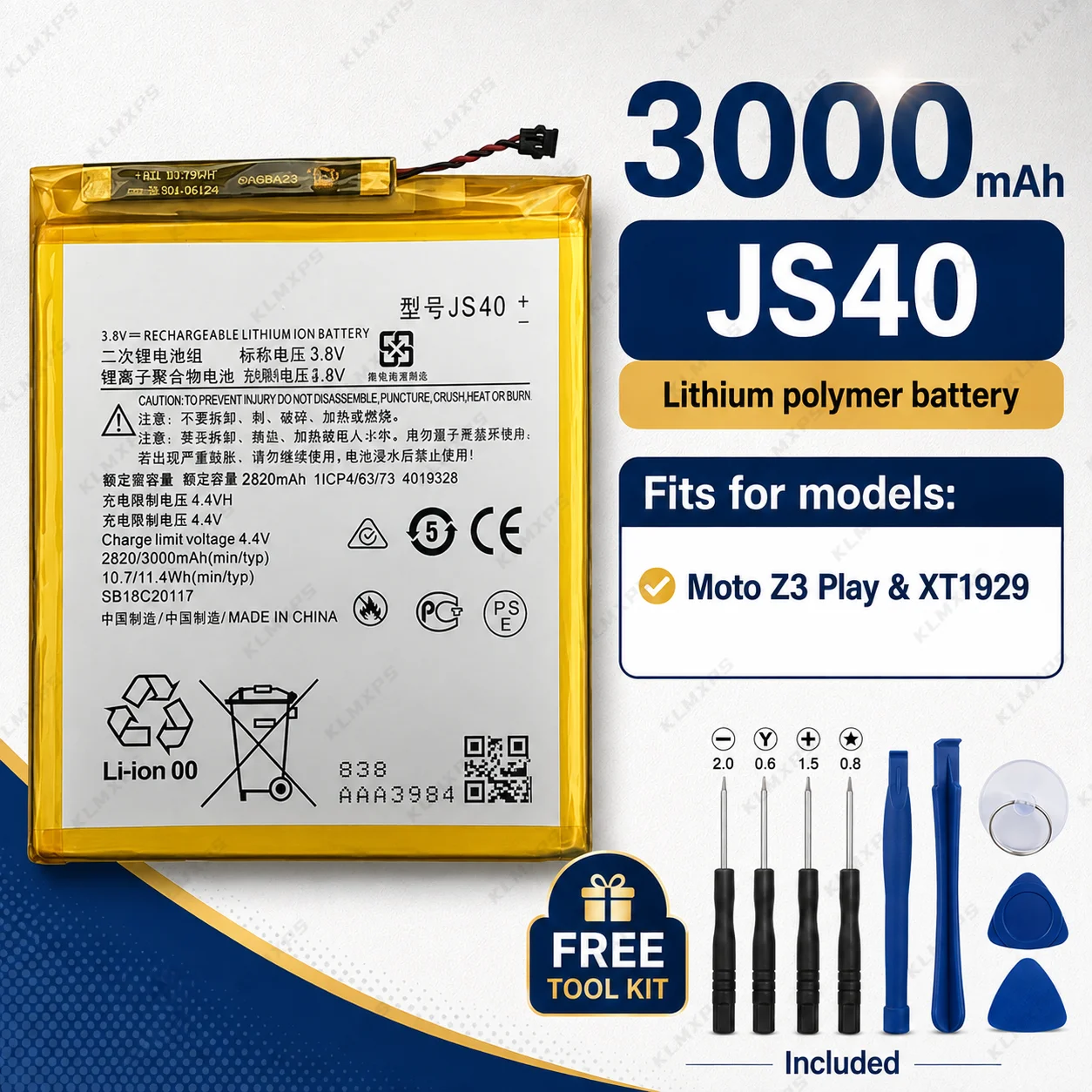 Replacement Phone Battery GL40 HD40 JS40 HX40 GV30 for Motorola Moto Z Play Droid XT1635 XT1650 XT1900 Z2 Force Z3 Play