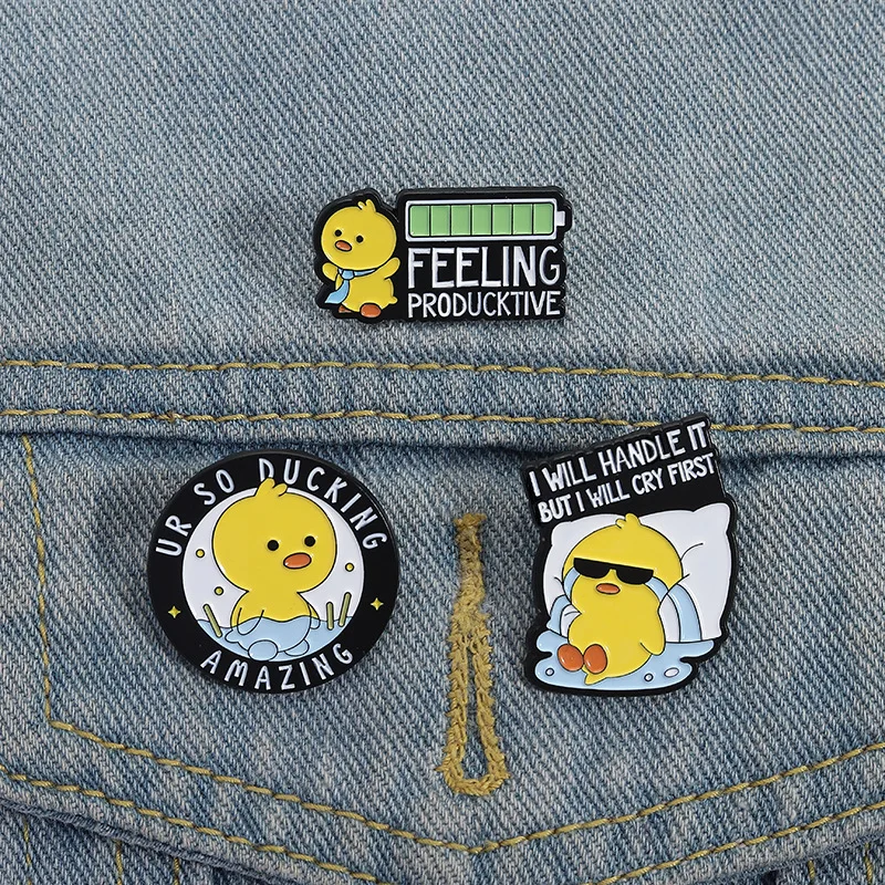 Cartoon Duckling series alloy badges Creative English letters animal brooches Clothing accessories and pins for friends as gifts