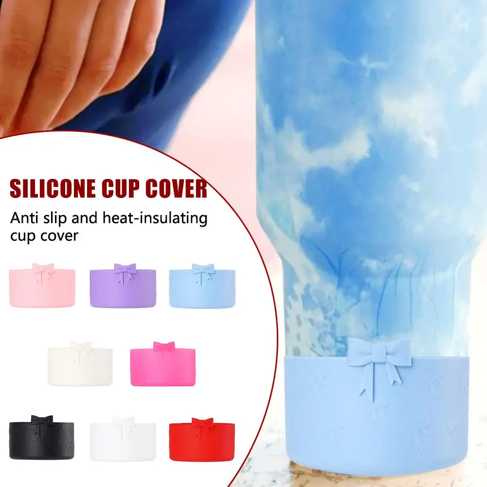 Silicone Boot Sleeve for stanley Quencher Tumbler Silicone Cup Cover Non-slip Insulated Bottle Sleeve with Bow Ornament Q4G0