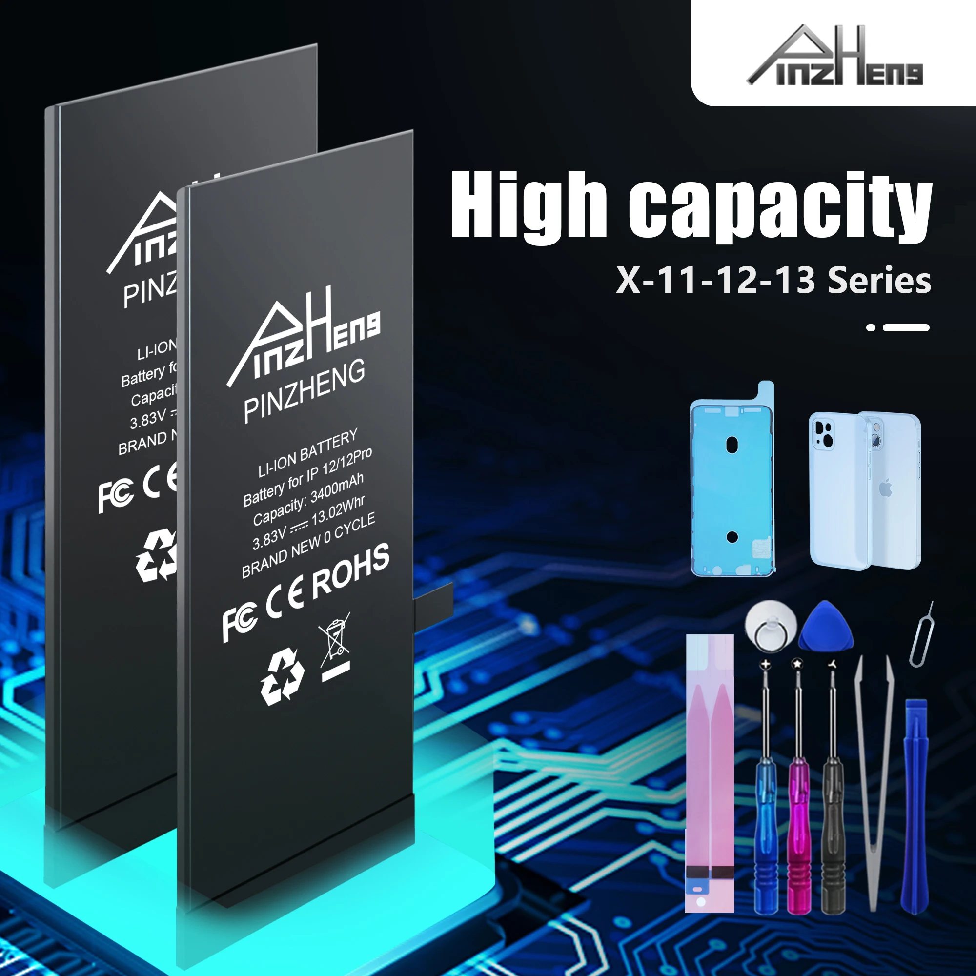 PINZHENG Real High Capacity Battery For iPhone X XR XS 11 12 13 Mini Pro Max Promax Replacement Bateria Warranty One Year