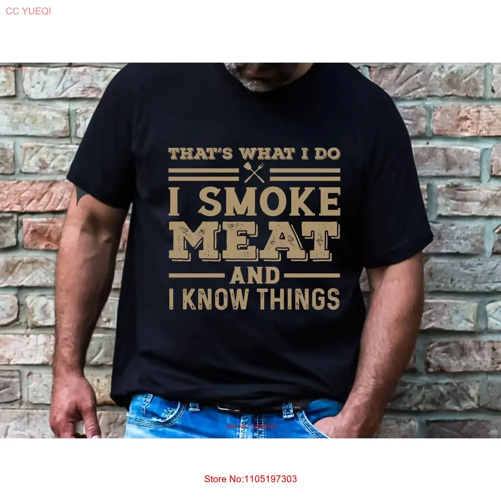 Esa es lo que hago carne ahumada y sé cosas camiseta barbacoa Día del Padre papá divertido marido cocinar vintage lavado moda gráfico