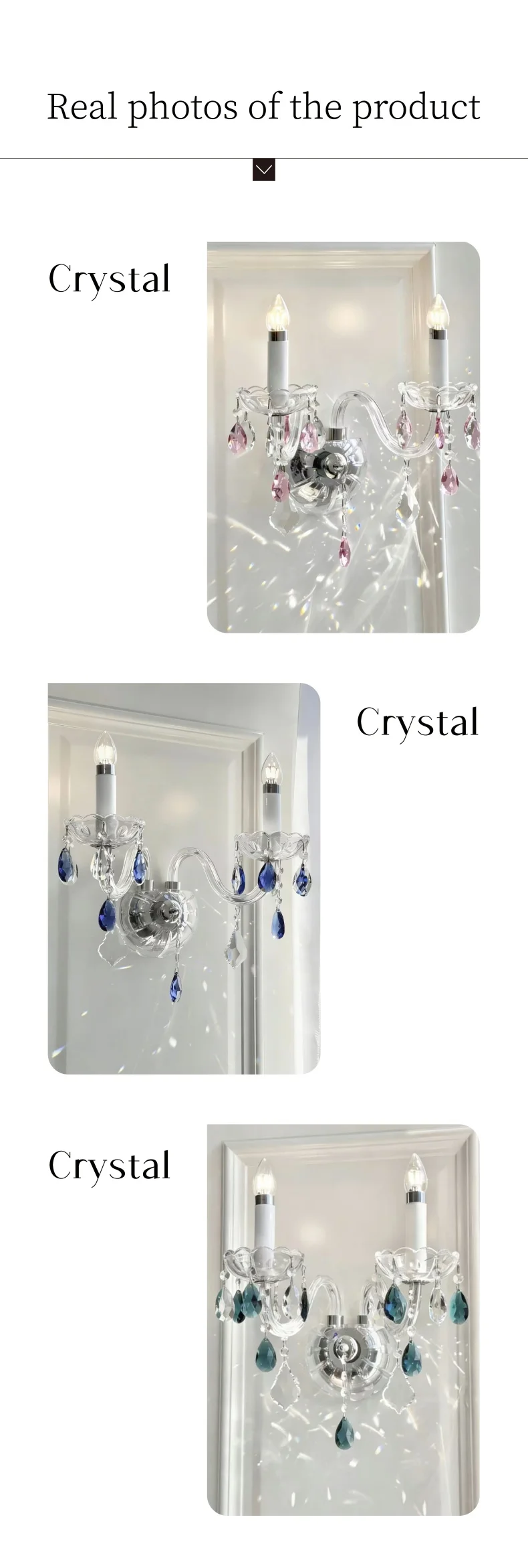 European Blue Pink Green Crystal Wall Lamp French Romantic
