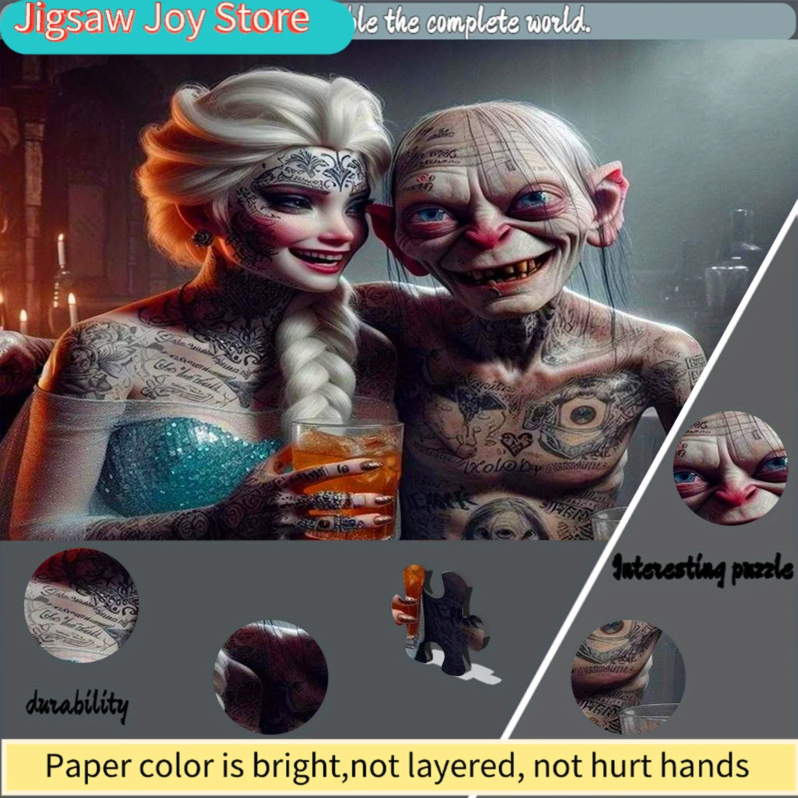 500pcs/Disney  Paper Puzzles, Puzzles, Large Puzzles, Adult Puzzles, Featuring a Tattooed Elsa, Perfect for Sweet Dates. Suita