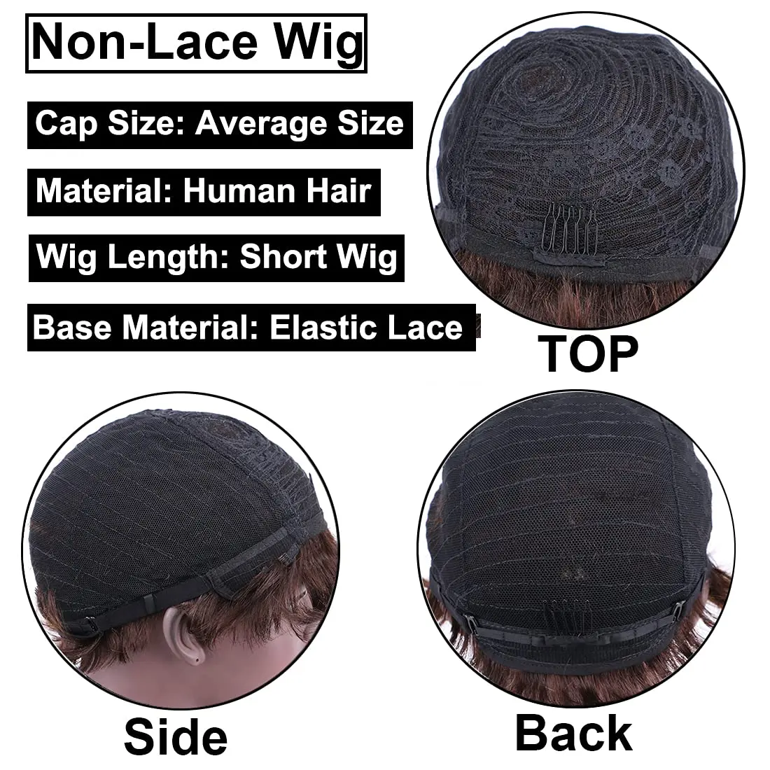 Short Ombre Brown Human Hair Wig, Layered Pixie Cut