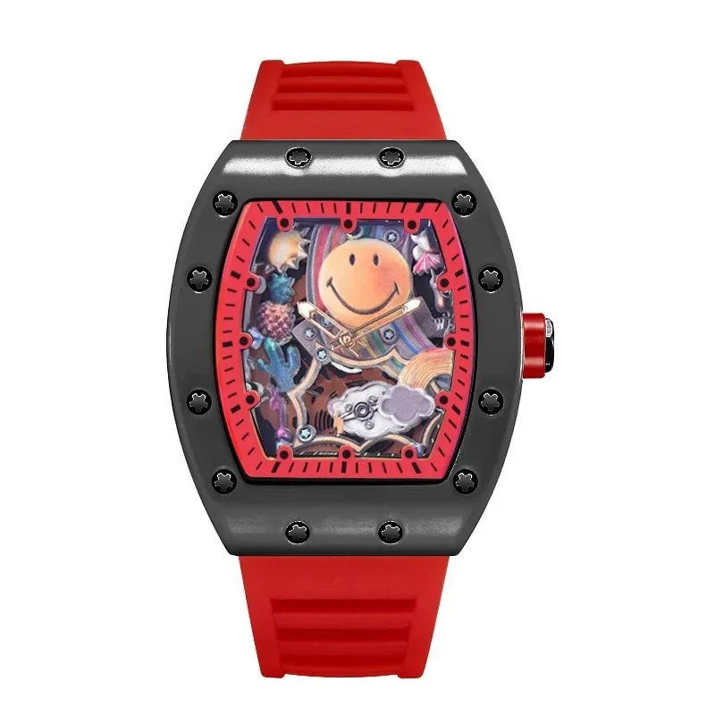 

Мужские часы No Logo Classic Tonneau Skeleton Dial Cloud Expression, кварцевые, с автоматической датой, класса AAA, Relogio