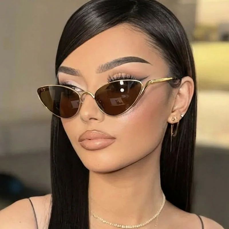 Small Frame Cat Eye Metal Hot Girl Sunglasses Retro Ins Personality Temperament Sunglasses Fashion Casual Women's Sunglasses