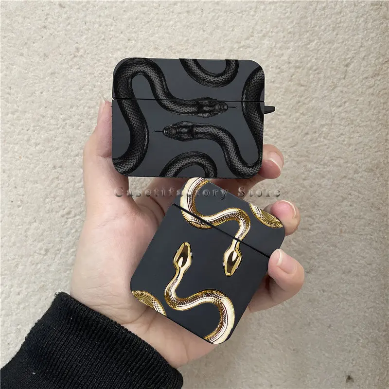 Ins Style Black Gold Snake Apple Case for AirPods Pro2 3 2 1 Pro Black Wireless Bluetooth Earphone Box Fashion Cover Funda