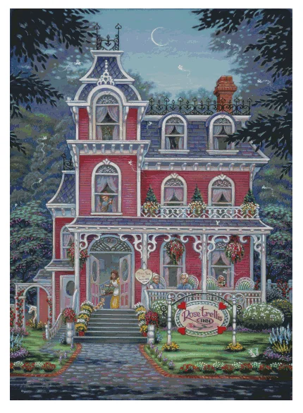 

Rose Villa Hut Scenery Needlework,Cross stitch Handmade 18CT 16CT 14CT White Canvas DIY,Cross-stitch kits,Embroidery Art Home
