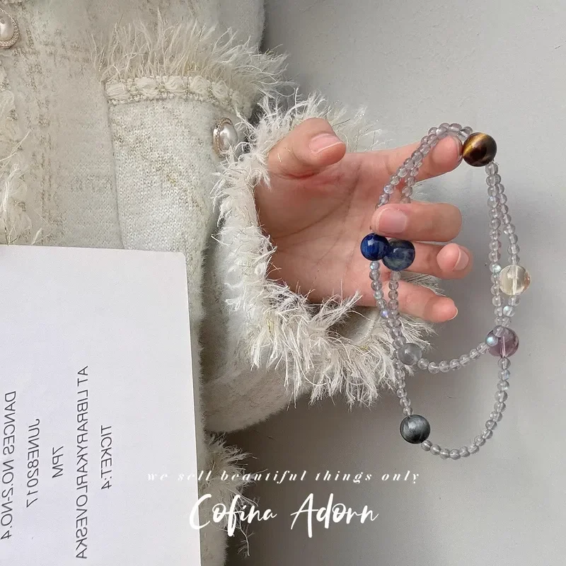Natural gray moonlight, dopamine planet bracelet, kyanite bracelet, niche design sense, multi-circle Duobao bracelet,