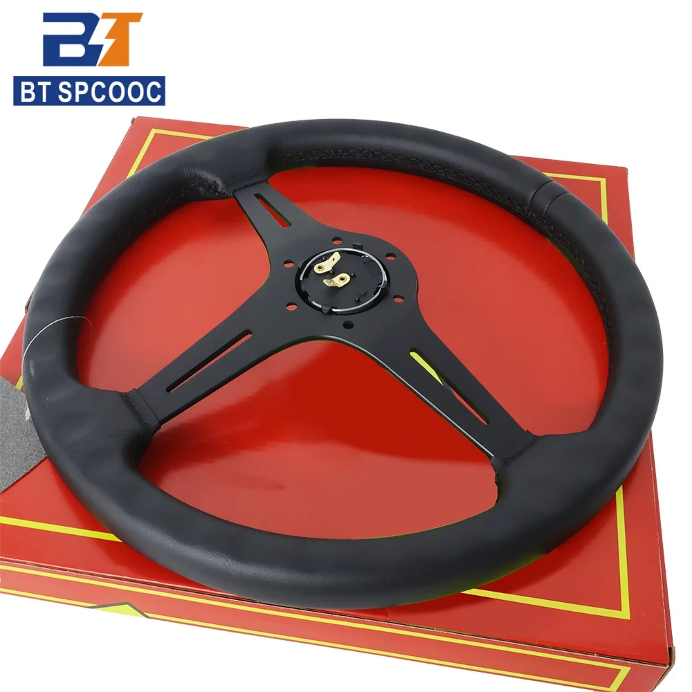 Black Edition 15 Zoll 370mm Rennsportlenkrad Echtleder Dicke Aluminiumspeichen – Detail 5