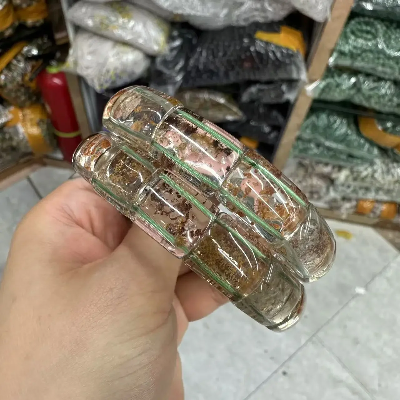 

AAA Многонаклюзионный кристалл, зеленый цветущий кварцевый камень, бусины, браслет, ювелирные изделия из натурального драгоценного камня для женщин, подарок, оптовая продажа
