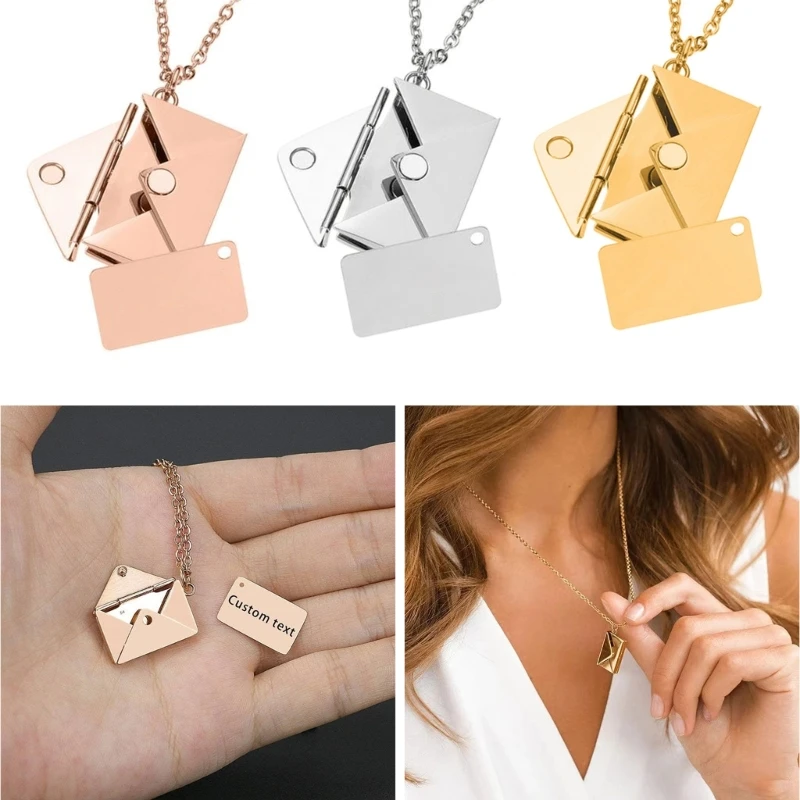 Message Pendant Necklace Stainless Steel Can Open Photo Frame Envelope Necklace