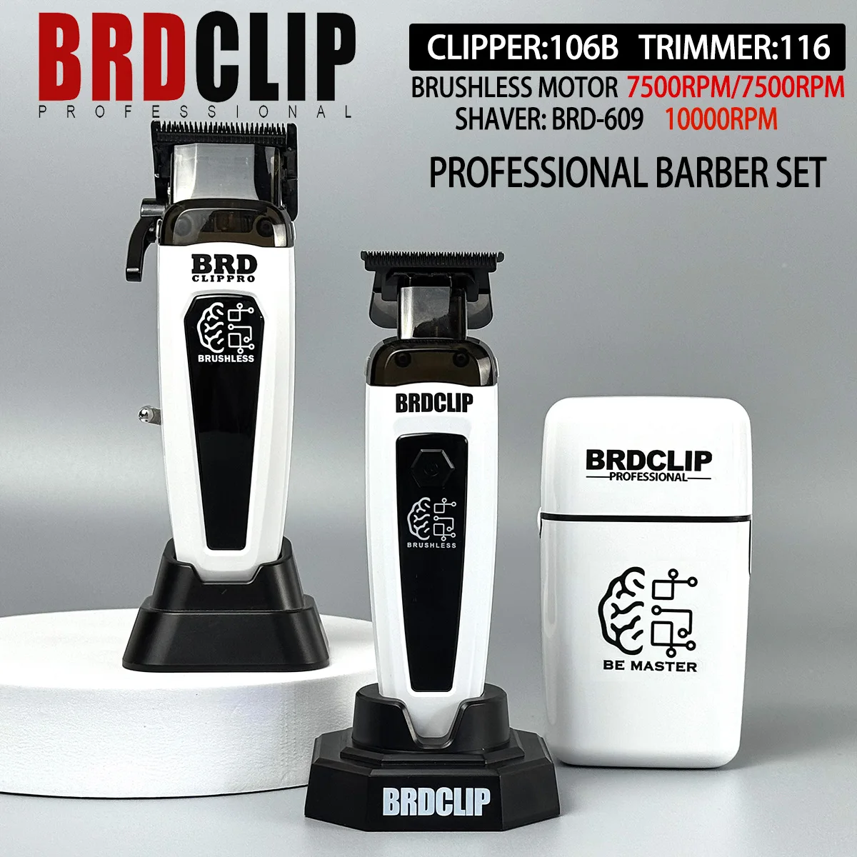 

Professional BRDCLIP 106B 116 609 Brushless Motor Hair Clipper 7500RPM Hair Trimmer DLC Blade 7500RPM With Base 7000RPM Shaver