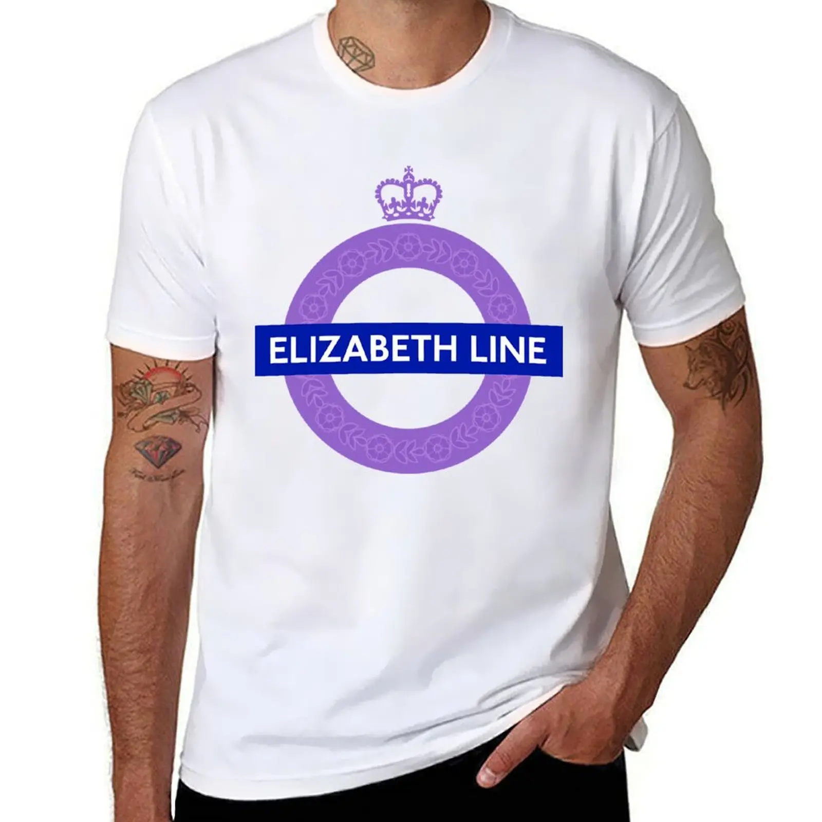 

Elizabeth Line with crown Classic T-Shirt anime tshirt men t shirt cotton 100% T-Shirt