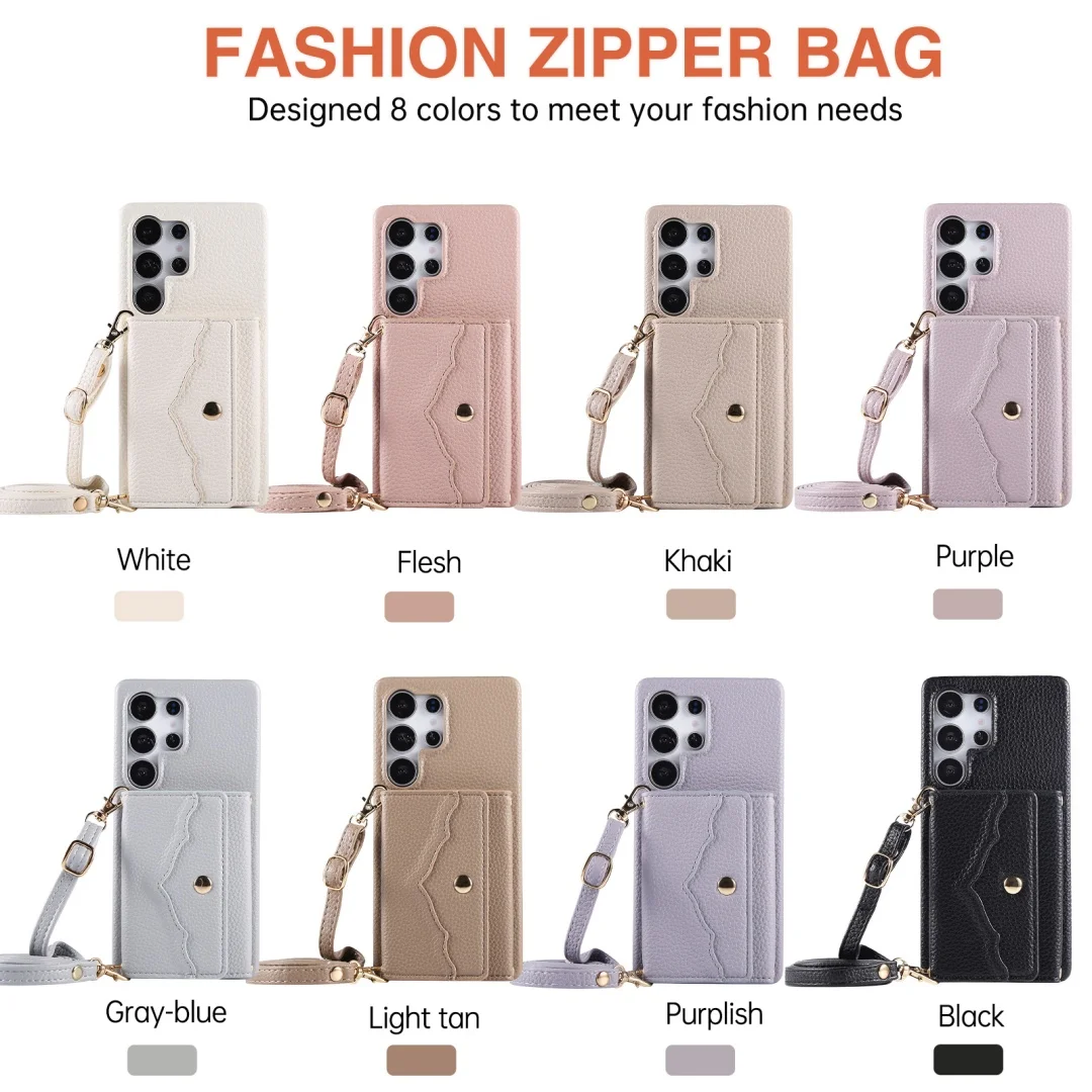 

Для Samsung Galaxy S22 S23 S24 S25 Plus Ultra FE Edge Многофункциональный кожаный чехол-кошелек с удобной ручкой на молнии