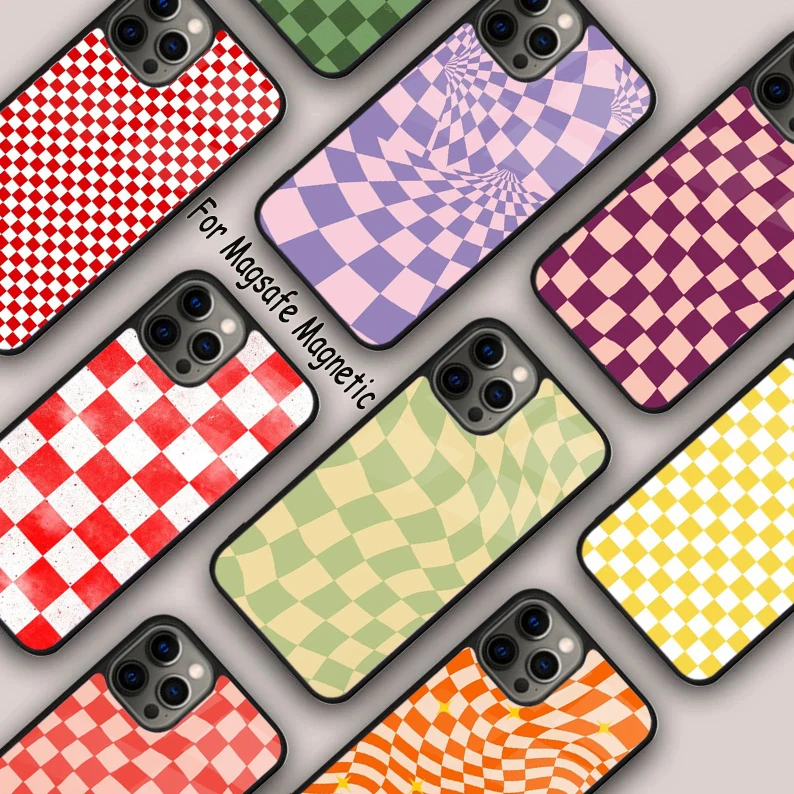 Checkerboard plaid Magnetic Phone Case For APPLE iPhone 16 14 13 12 11 Pro Max 15 Plus Wireless Charge With MagSafe Cover