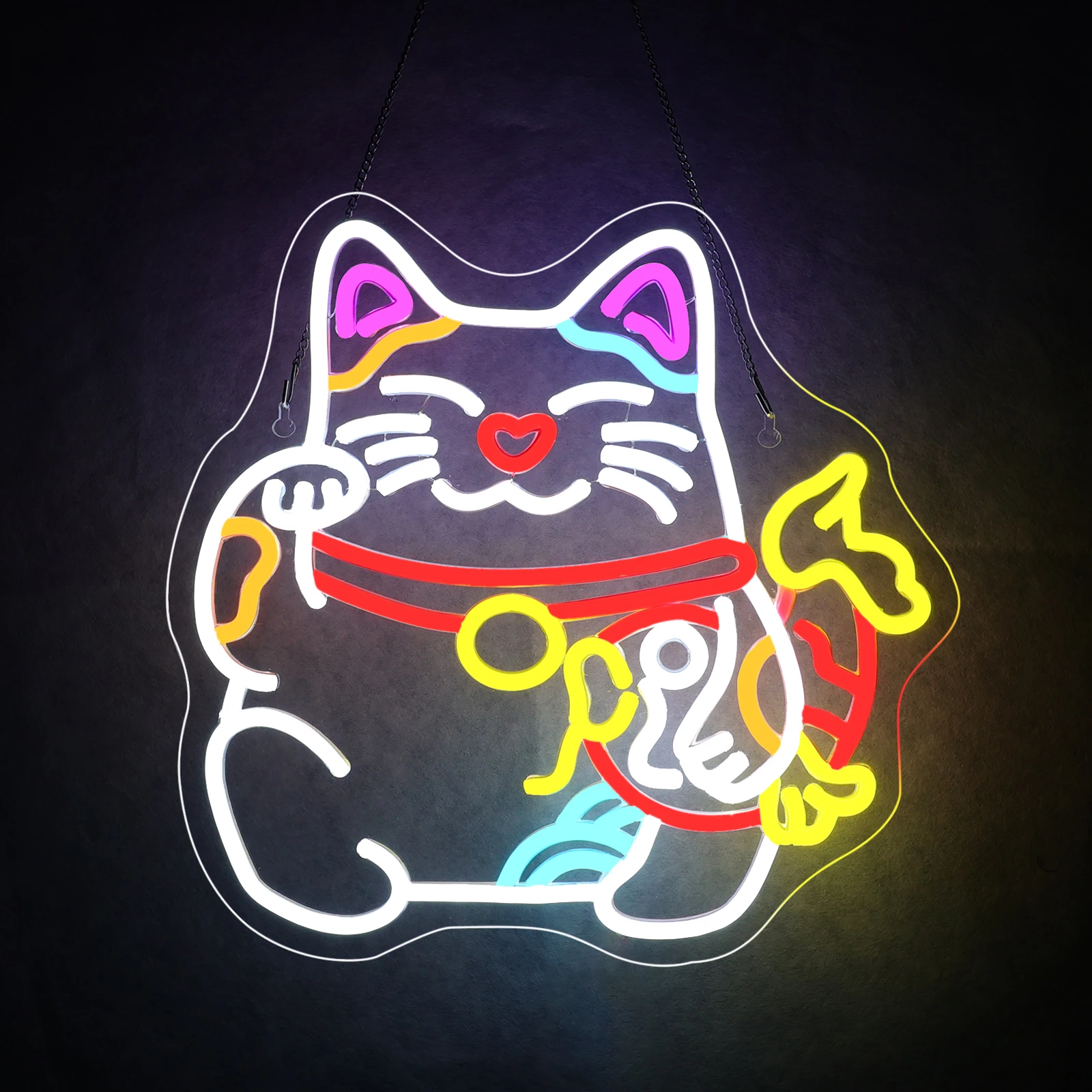 

Fortune Cat Catch Fishing Neon Sign USB Dimmable LED Wall Decor for Beach House Surf Shop Home Party Themed Decor