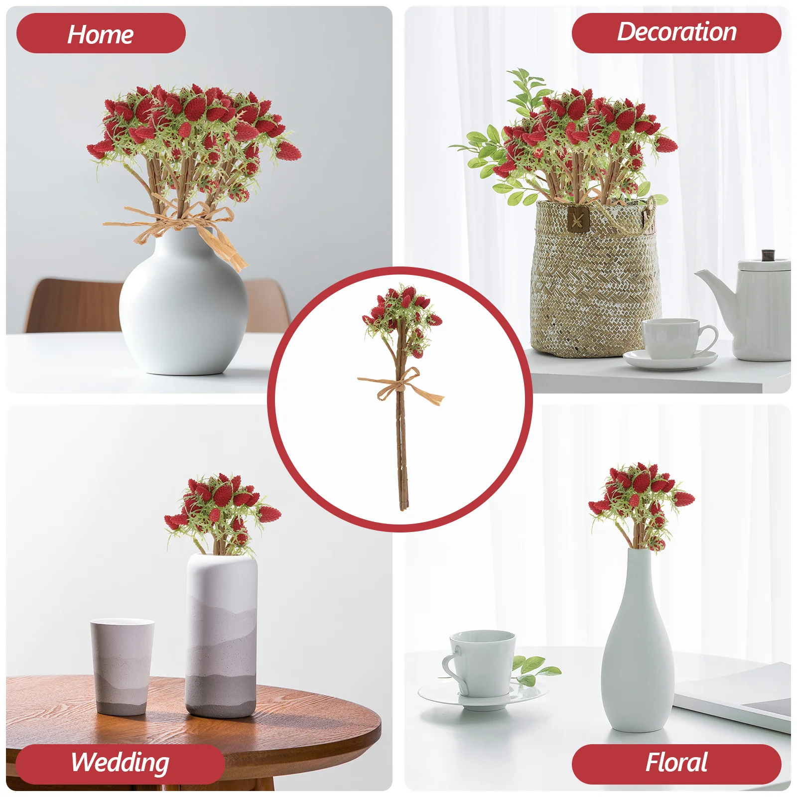 3pcs Artificial Raspberry Branches Realistic Fake Strawberry Stems For Diy Flower Arrangements Decor Thanksgiving Party Wreath