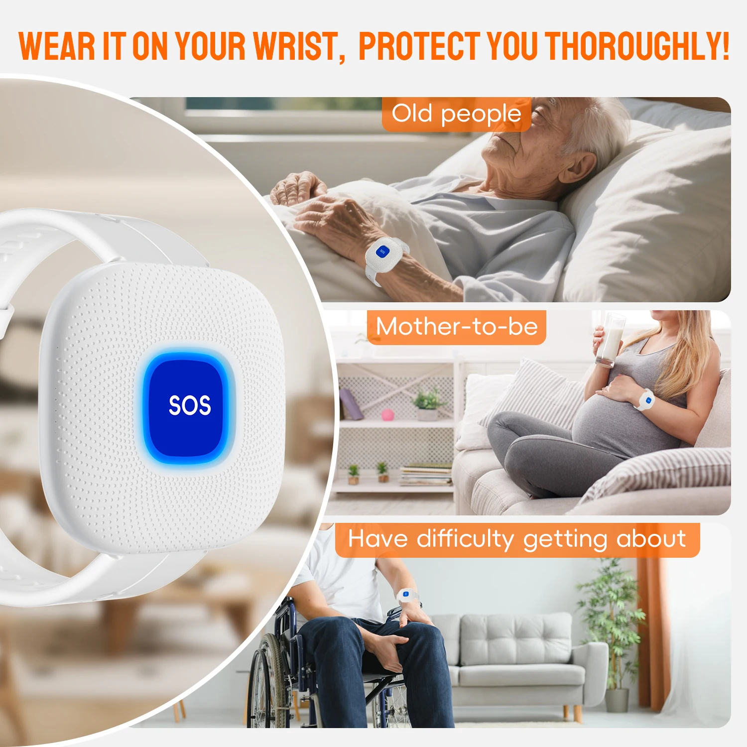 ساعة ذكية Tuya WiFi لاسلكية SOS زر الذعر زر اتصال الطوارئ لكبار السن والأطفال والمرضى تنبيه السلامة والمساعدة في المنزل
