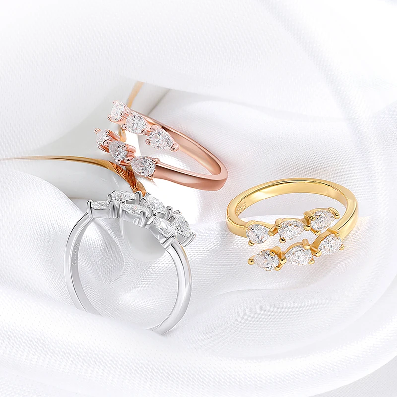 Smyoue Water Drop Certified Moissanite Ring for Women Lab Diamond Promise Band Pure S925 Silver Female Crown Single Tail Rings