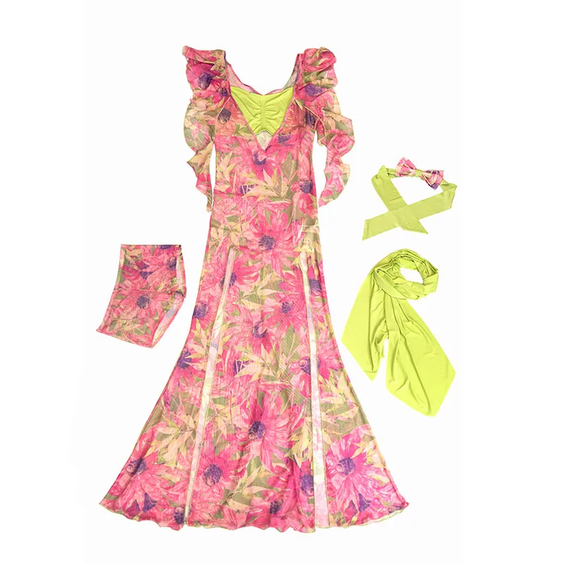 Uniforme da donna per lezioni di danza del ventre, stampa floreale, abito Baladi, abiti Saidi, set di costumi popolari per ragazze, abito lungo con fasce