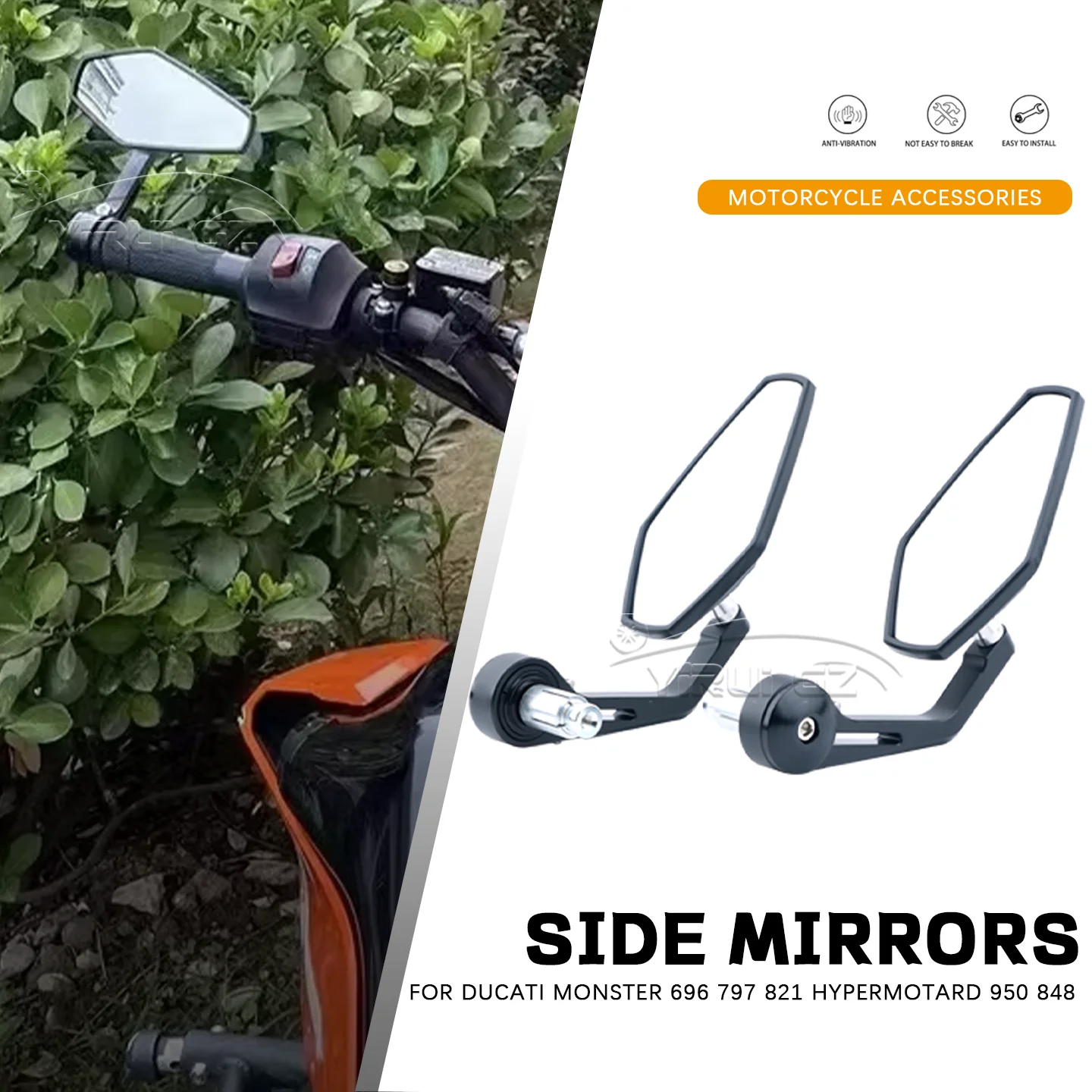 

Зеркало заднего вида для мотоциклов Ducati Monster 696 797 821 Hypermotard 950 848, крепление на руль 7/8 дюйма