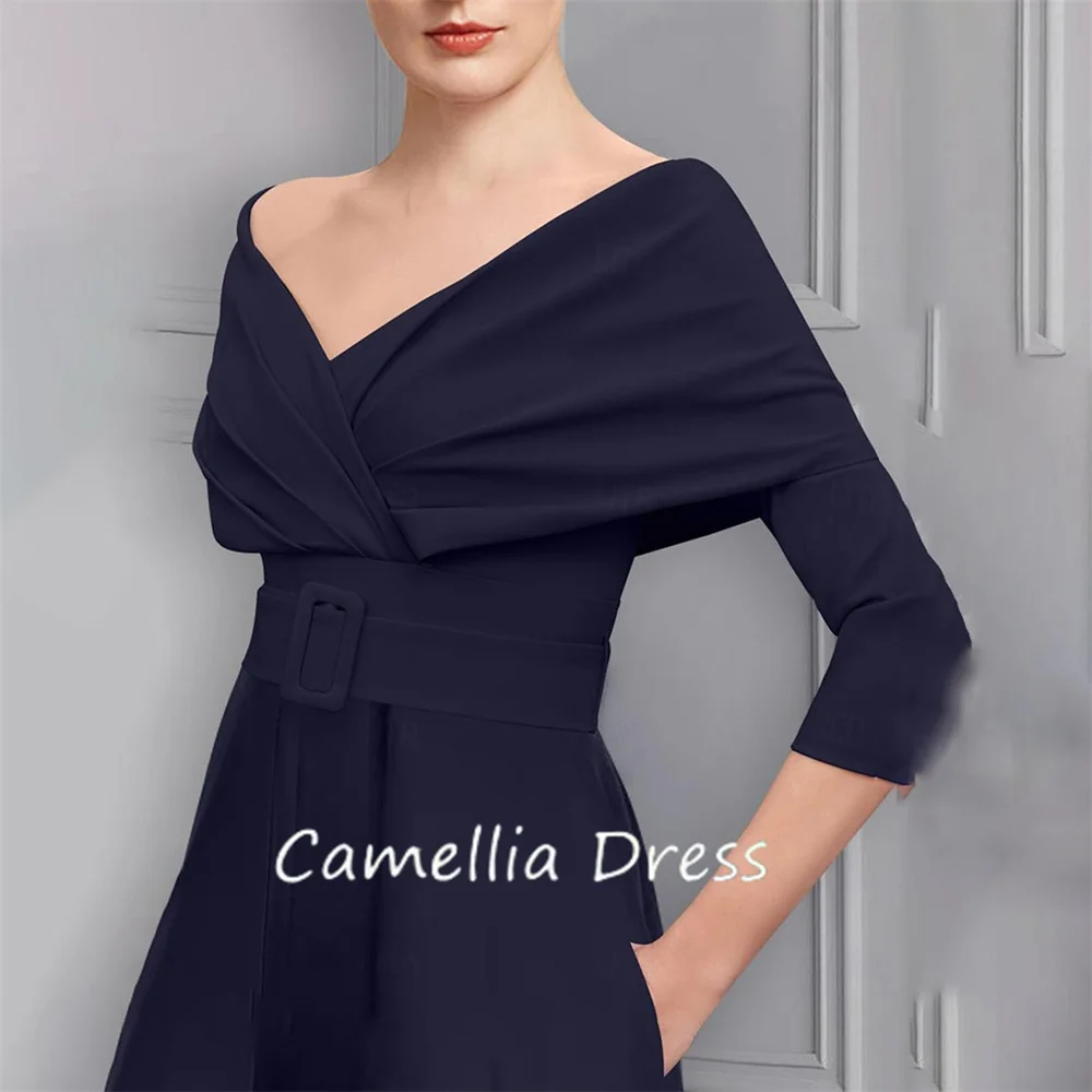 Elegent Off Shoulder Mother Of The Bride Dress A Line Ankle-Length Belt Satin Formal Dresses Vestidos Mae Da Noiva Casamentos