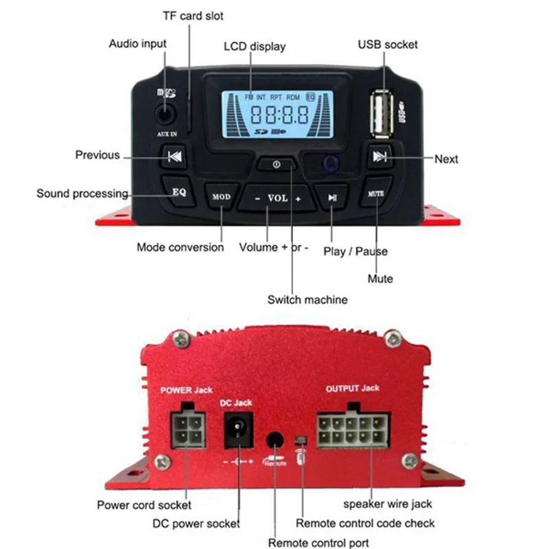 4 Channel Audio Motorcycle Bluetooth Wireless Speaker Audio System MP3 Anti-theft Alarm Stereo Speaker with Remote Control