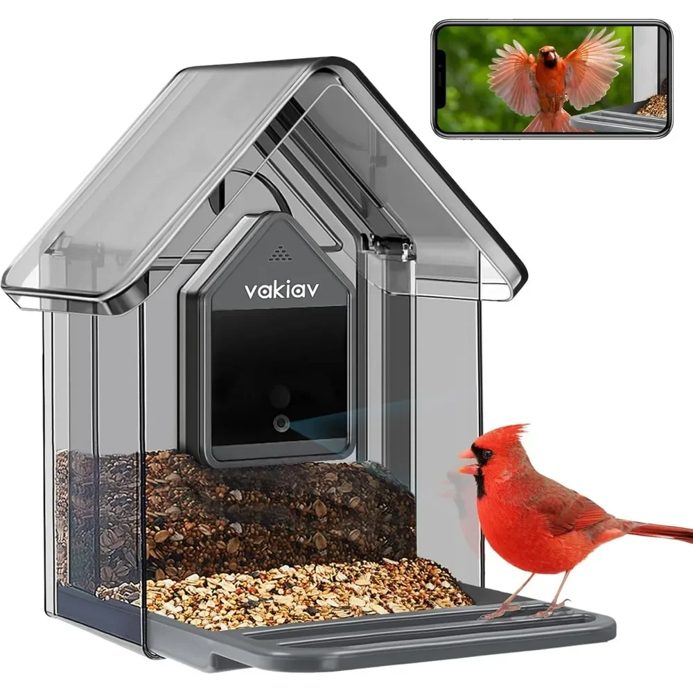 Bird Feeder with Camera,Vakiav Smart Bird Feeder Wireless Outdoor House-Bird Watching Gifts AI Forever,Auto Capture Bird Videos