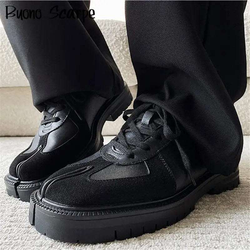 

Туфли-лодочки унисекс из натуральной кожи, Лоскутные, с круглым носком, на шнуровке, низкий каблук, плоская подошва, модная повседневная обувь в западном стиле панк, большие размеры