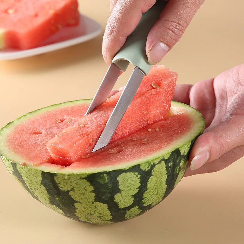 

1PC Watermelon Cutter Slicer Stainless Steel Watermelon Slicer Fork Cutter Tool Fruit Carving Tools Fruit Splitter Set For Fruit